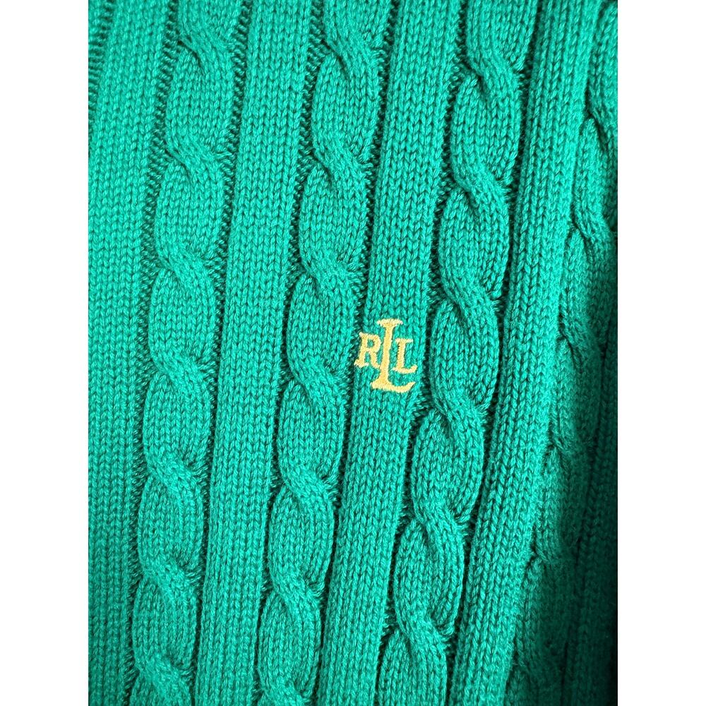 Lauren Ralph Lauren Cable Knit Full Zip Sweater Logo Pocket XL Preppy Old Money - Picture 3 of 7